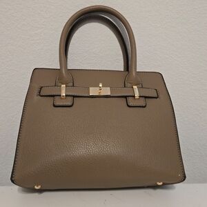 TAUPE FAUX LEATHER SATCHEL HANDBAG
